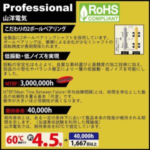 低振動タイプの2ボールベアリング採用ファン