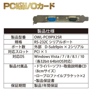 標準サイズとロープロファイルのどちらにも対応のI/Oカード