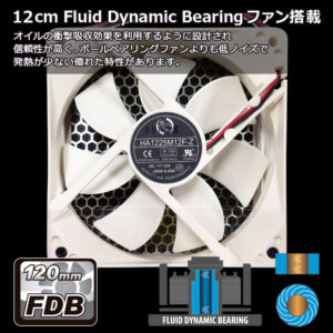 12cm Fluid Dynamic Bearingファン搭載により、ボールベアリングより低ノイズな750WPC電源