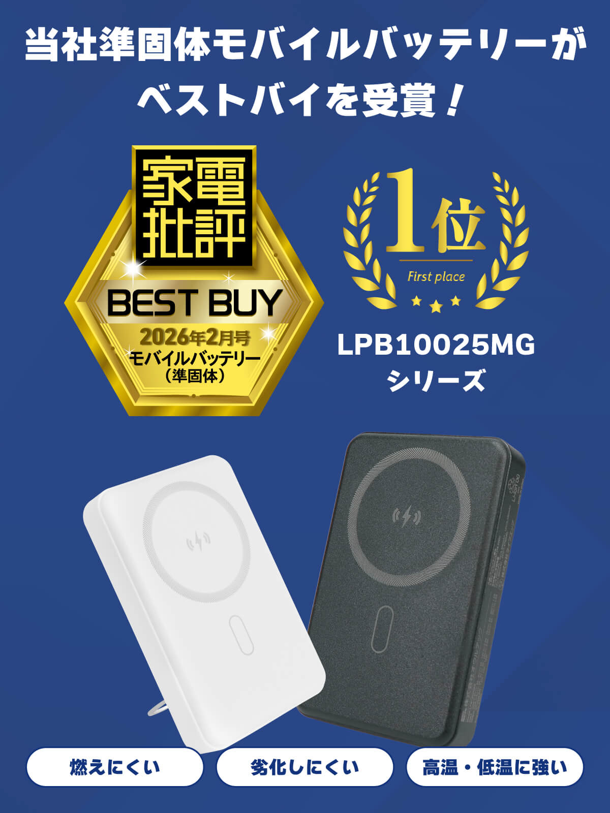 燃えにくい難燃性の準固体モバイルバッテリー